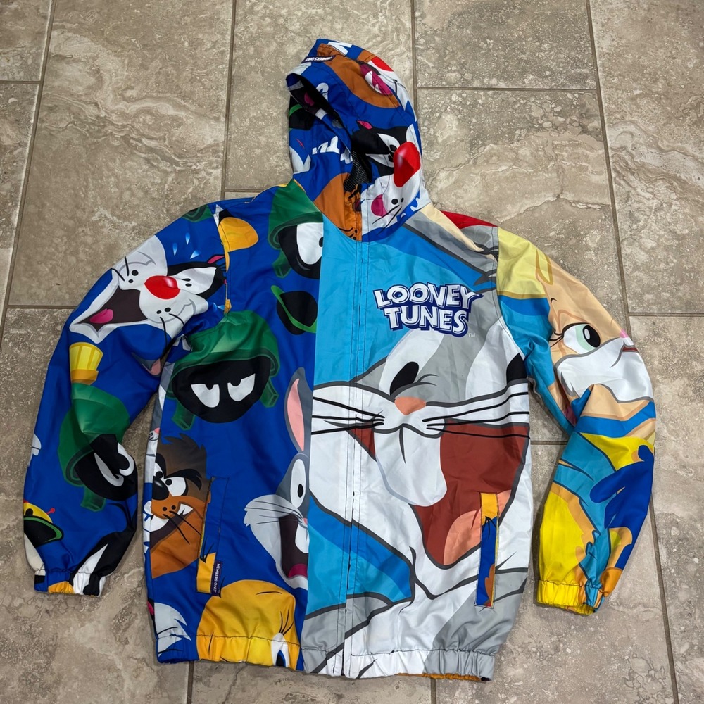 Members Only Looney Tunes Windbreaker Jacket Mens Small Character Print Hooded